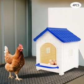 KOLHGNSE 4 PCS Chicken Nesting Boxes, Plastic Laying Hen Nest with Pads Egg Laying, Wall Mount Freestanding Chicken Coop Accessories for Poultry Farm Backyard Coop (Blue)