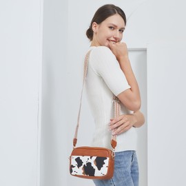 DIVCIDLC Crossbody Bag for Women Vegan Leather Shoulder Handbag Camera Snapshot Bag Purse with Adjustable Wide Guitar Strap, CowPrint