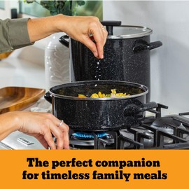 Granite Ware 3-Piece Cookware Set, 8 Qt Stock Pot & 3 Qt Casserole w/Glass Lid, Speckled Black