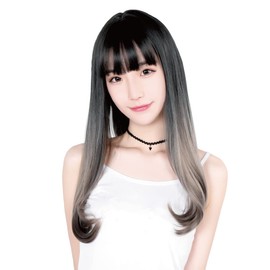 TefuRe C-8200BLK-GRY Long Straight Wig, Small Face