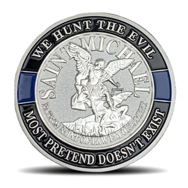 Thin Blue line Saint Michael Law Enforcement Challenge Coins - Inspirational Gift for Law Enforcement Officer