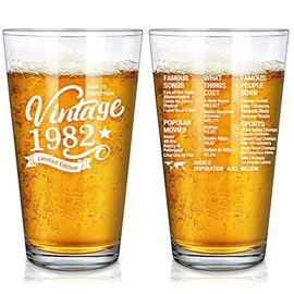 Vintage 1982 Old Time Information 40th Birthday Gifts for Men Women Beer Glass – Funny 40 Year Old Presents - 16 oz Pint Glasses Party Decorations Supplies-40 Year Old Birthday Party Decorations