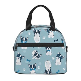Perinsto Cute Bulldog Dog Lunch Box Reusable Lunch Bag For Women Large Capacity Lunch Tote With Side Pocket & Shoulder Strap For Boys Girls Adults