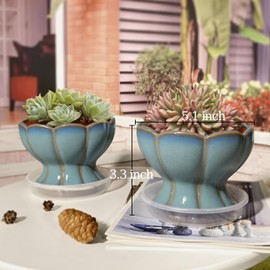 OXART Ceramic Plant Pots, Set of 5 Flower Pots with Drainage Holes, Small Indoor/Outdoor Succulent Pots, Nursery Planting Pot for Home Decor and Office Desk Decoration (Plants Not Included)