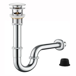Sink Siphon Drain Fitting Pop-Up Drain Valve Drain Overflow Siphon Universal for Washbasin and Washbasin - Drain Fitting Perfect Fit (Drain Fitting with Silver Overflow)