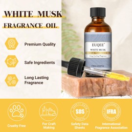 EUQEE White Musk Fragrance Oils for Home Aromatherapy, Premium Fragrance Oil with Glass Dropper for Diffusers, Candle & Soap Making, Bath Bombs (2.02 Fl oz/60 ml)