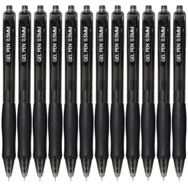 RIANCY Retractable Gel Pens, 0.5mm Fine Point Blue Ink Pens, Premium Quick Drying Ballpoint Pen for School Office (12 Black)