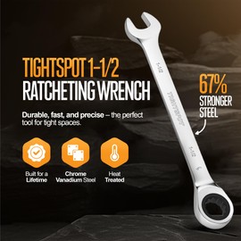 TIGHTSPOT 1-1/2 Inch Ratchet Combination Wrench with Precision Movement and Hardened, Polished Steel for Projects with SAE Tight Spaces