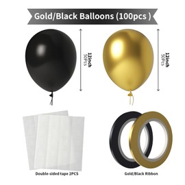 LYNSP Black and Gold Balloons 12 Inch 100 Pack Metallic Chrome Black Gold Latex Helium Balloons for Birthday Wedding Christmas New Year Party Decorations