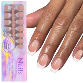 GZMAYUEN Press on Nails – 15 Pieces French Nude Coffin Fingernails for Sticking 3 in 1 Full Cover Artificial Nails