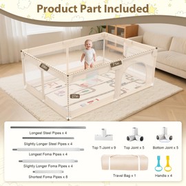 71 x 59 Baby Play Pen with Mat - Indoor & Outdoor Playpen for Babies and Toddlers - Extra Large Play Yards with Soft Foam & Sturdy Bottom Suction Cups - Toddler Baby Play Yard with Gate(Apricot)