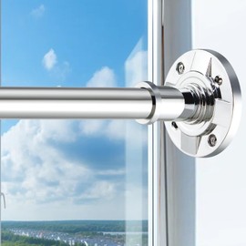 VIOREMOS Tension Curtain Rod 31 to 124 in Extra Long Curtain Rod Adjustable Heavy Duty Silver Spring Shower Curtain Rod for Bathroom Windows Room Divider Never Rust