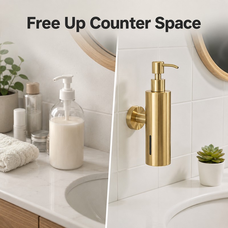 250ML Soap Dispenser for Bathroom - Wall-Mounted Brushed Stainless Steel