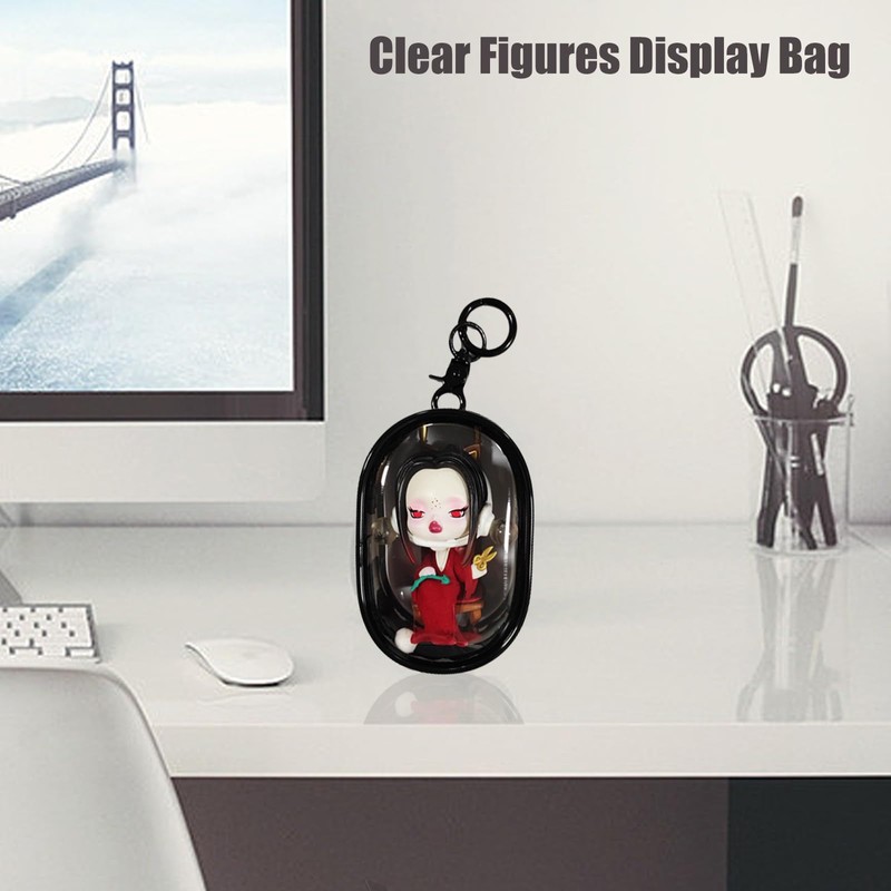 Clear Figures Display Bag, Portable Figures Storage Bag with Keychain,