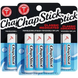 ChapStick Paquete de 3 medicamentos clásicos (3 juegos/9 tubos) – Bálsamo labial hidratante, labios secos y paquete de alivio del dolor de herpes labial, 0.15 oz Ea