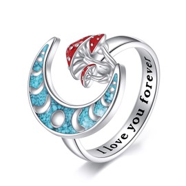 YAFEINI Mushroom Rings Sterling Silver Turquoise Adjustable Open Rings Mushroom Jewelry Gifts For Women