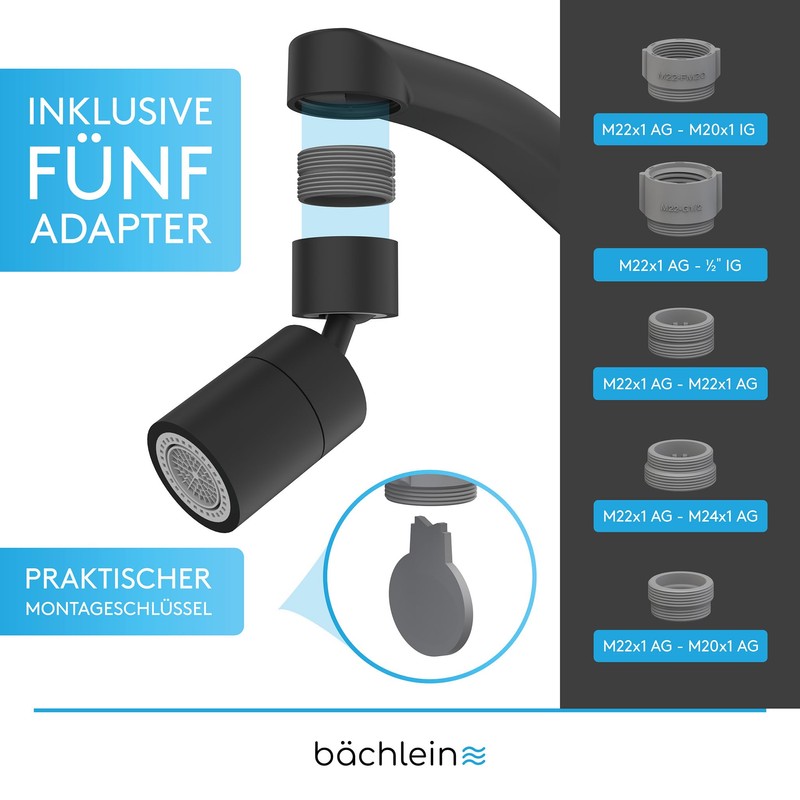 Bächlein Universal Tap Attachment in Matt Black with Two Jet