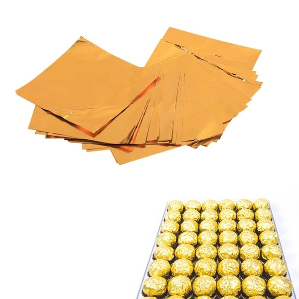 100 Pcs Candy Wrappers 8x8cm Chocolate Wrappers Sugar Wraps Square Candy Wrapping Paper Lolly Foil Wrappers Confectionary(Gold)