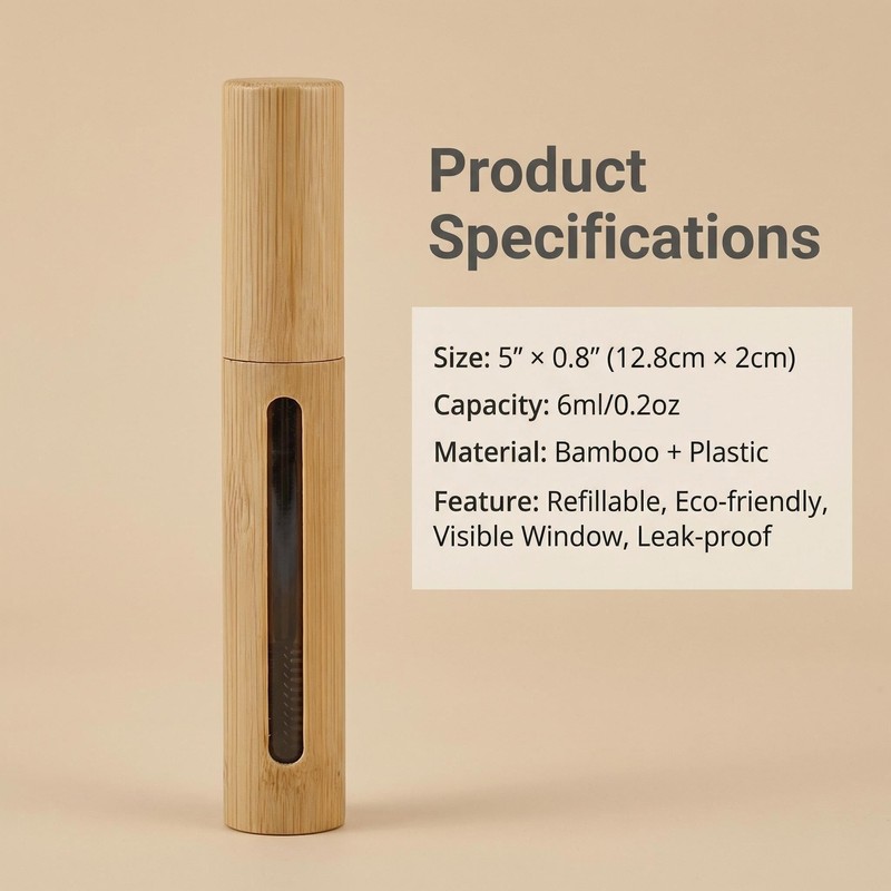 2Pcs Empty Bamboo Mascara Tubes, 6ml Refillable Cosmetic Bottles