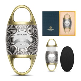 Cigar Cutter Guillotine, Stainless Steel Double Sharp Cut Blade Cigar Clipper in Gift Box (Gold Silver)