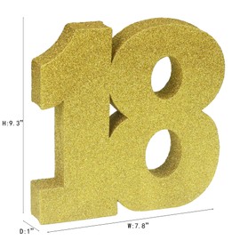 PULO CP Mfg 3D Glitter Table Number “18” Table Centerpiece Decoration for Theme Birthday Party Supplies, 1 PC Gold