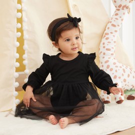 SOBOWO Black Baby Girls' Lace Dress Bodysuit with Headband(0-3 Months, Black L)