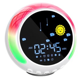 YUWJOOWEE Children's Alarm Clock, Sleep Training Children's Alarm Clock with Sun & Moonrise, Sleep Sound Machine, Night Light and OK to Wake Alarm Clock for Boys and Girls