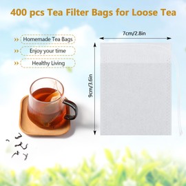 Vinabo Pack of 400 Tea Bags for Loose Tea, Tea Filters with Drawstring, 7 x 9 cm Filter Bags Tea, Disposable Tea Filters for Loose Tea for Scented Tea, DIY Tea, Spices, Vanilla, Lavender, Coffee
