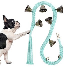 Dog Bell for Door Potty Training, Cotton Handwoven Dog Doorbell with 6 Extra Loud Bells for Dog Training, Adjustable Hanging Door Bell for Small Medium Large Dogs to Ring to Go Outside, LightGreen