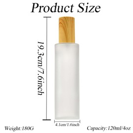 2Pcs 120ml/4oz Empty Transparent Frosted Glass Lotion Pump Bottles with Imitation Wood Grain Lid Refillable Soap Dispensers Cosmetic Travel Containers for Emulsion Essential Oil