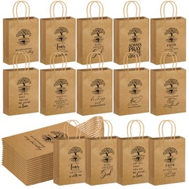 Motipuns 50 Pcs Christian Gift Bag for Religious Kraft Paper Bags Bulk with Handle 5.91 x 3.15 x 8.27 Inches Bible Verse Church Welcome Gift for Dad Church Pastor Family Baptism