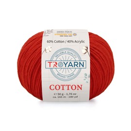 Troyarn Cotton 60% Cotton 40% Acrylic Yarn, Soft, Fine/Sport (2) for Crochet and Knitting 1.76 Oz (50g) / 180 Yds (165m) (10343 - Pomegranate)