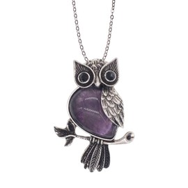 ZHEPIN Owl Necklace Amethyst Healing Pendant Nekclace for Women Men Spiritual Energy Gemstone Necklace - 19 inches