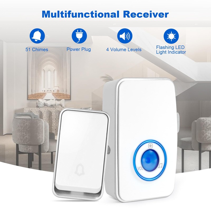 【No Battery Required】 Wireless Doorbell Waterproof, AURTEC Door Chime Kit