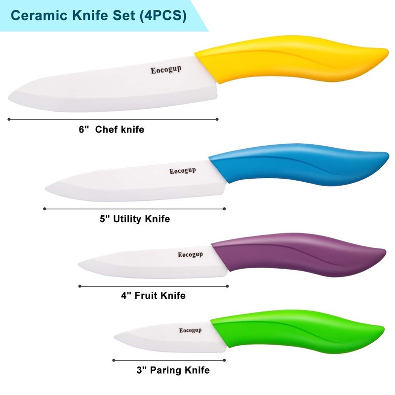 Updated Version Ceramic Knife Set 4-Piece Color with Sheaths (Includes