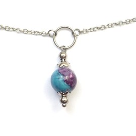 Stainless steel anklet chain for women with pendant in Jade pearls tinted in purple and blue