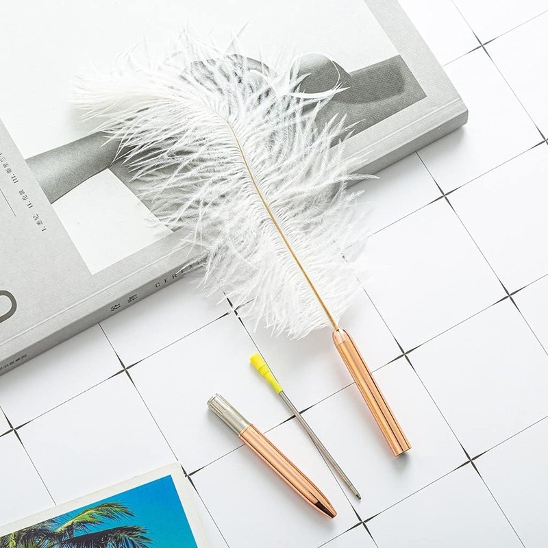 DPWOUM White Feather Ballpoint Pen Black Inks Pen Wedding Signing