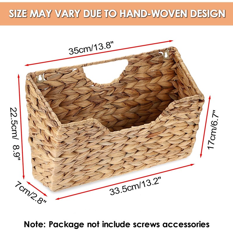 BTSKY Woven Hanging Magazine Holder, Water Hyacinth Magazine Basket, Wall