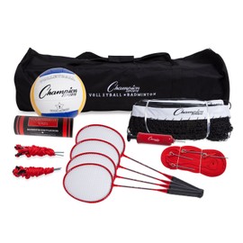 Champion Sports CG202 Volleyball & Badminton Set: Net, Poles, Ball, Rackets & Shuttlecocks, Portable Equipment for Lawn, Beach & Tournament Games