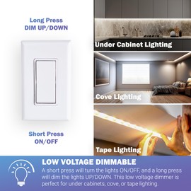 RunLessWire Low Voltage 8-30VDC Dimming Self Powered (NO Batteries) Wireless Light Switch - No Wiring, Battery, or WiFi Needed - Basic Low Volt Dimmer Kit: 1 Receiver, 1 Switch – Ivory