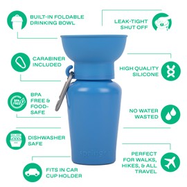 Springer Flip Portable Dog Water Bottle with Foldable Food Grade Silicone Bowl - 20 Ounce Travel Dog Water Bottle Ideal for Camping - Easy Squeeze Hydration & Release to Drain