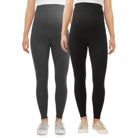 Rumor Has It Maternity Over The Belly Super Soft Support Relaxed Fit, Stretch Fit, Comfortable Leggings (Medium, Black-Charcoal (2 Pack))