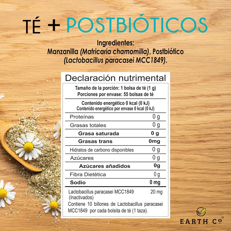 Earth Co | Té de manzanilla + Postbióticos | Digestivo