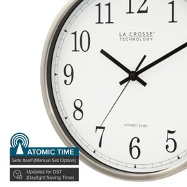 La Crosse Technology 12 Inch Atomic Analog Wall Clock, Aluminum (WT-3126B)