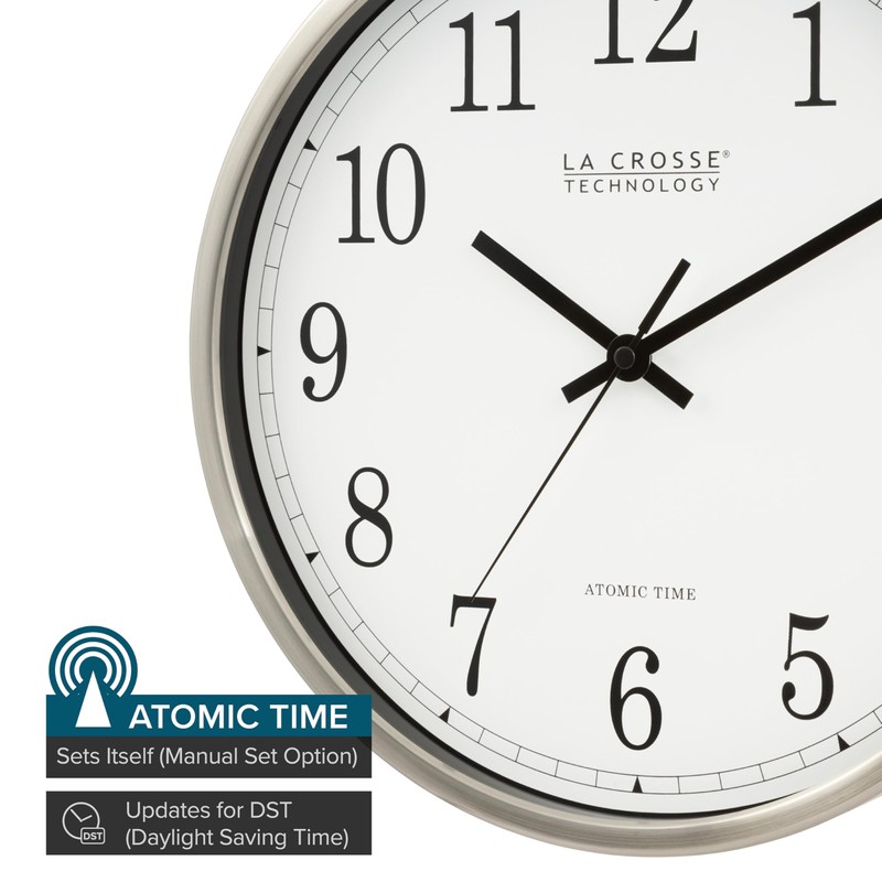 La Crosse Technology 12 Inch Atomic Analog Wall Clock, Aluminum