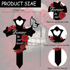 Cemetery Decorations for Grave,Butterfly Cemetery Memorial Forever in Our Heart Cross Stake Son Mom Dad Grave Site Decorations Metal Memorial Garden Stake for Outdoors Garden Yard Decor