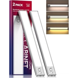 2 Pack Under Cabinet Lighting, 3 Color Temperatures Motion Sensor Light Indoor, LED Rechargeable Cabinet Lights, Stick-On Magnetic Closet Light, Wireless Under Counter Lights for Kitchen, Stair