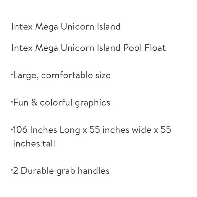 INTEX Inflatable Mega Unicorn Island Ride-On Swimming Pool Large Water