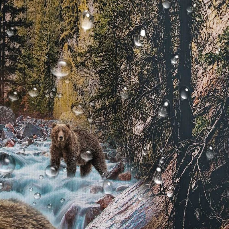 Hajmsug Forest Bear Shower Curtain, Misty Mountains Wildlife Farm Rustic