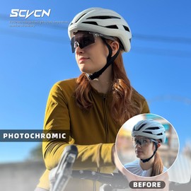 SCVCN Photochromic Cycling Glasses Men Women Sports Sunglasses Clear Cycling MTB Running Cycling Glasses Volleyball Tennis Driving Fishing Softball Mountaineering Golf 06 Grey